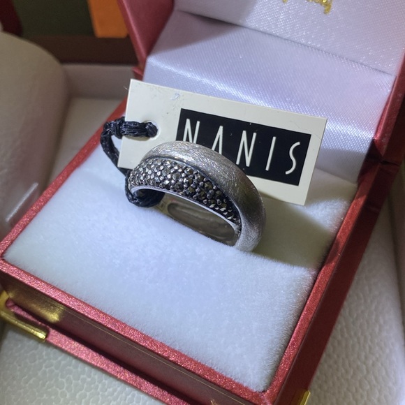 NWT NANIS Jewelers Brushed Sterling Silver and gemstone Cross Over Ring |Size 7 - Picture 3 of 13